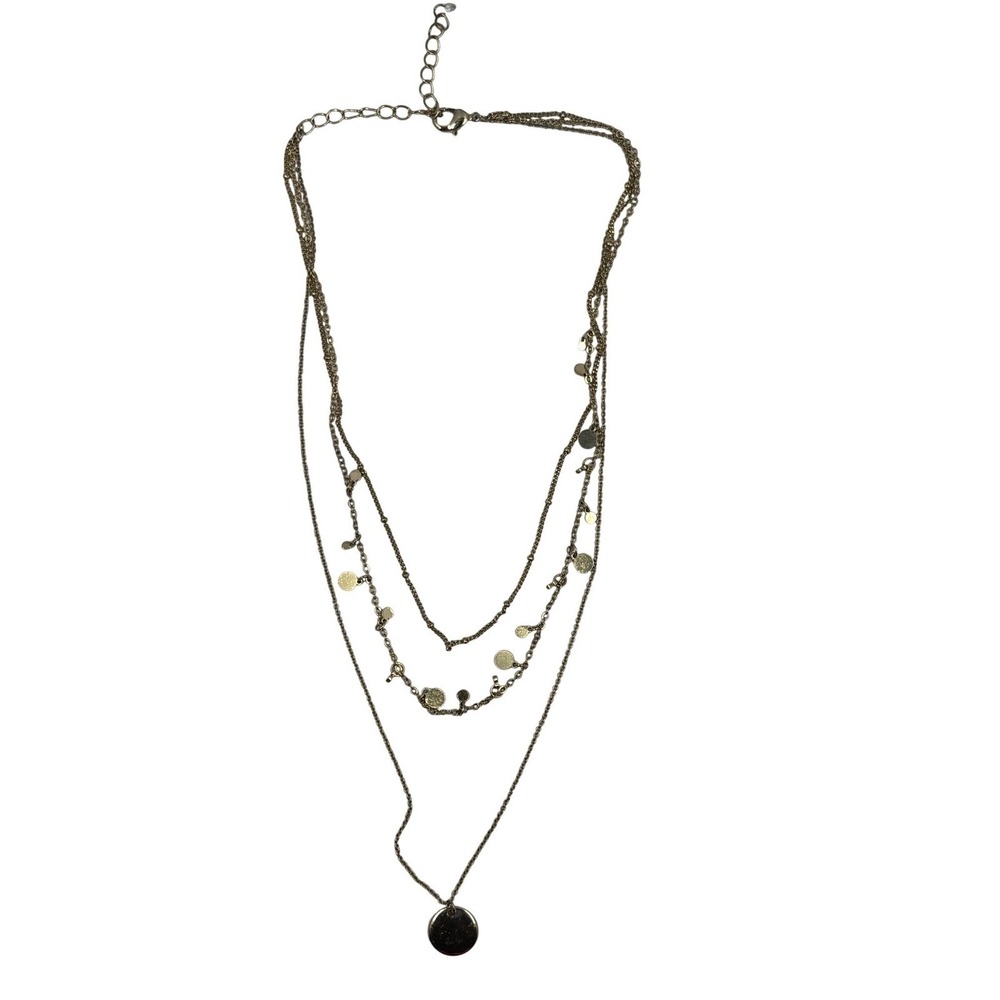 3 Layered Disc Pendant Necklace Gold‎ Tone Chain Women Fashion Jewelry